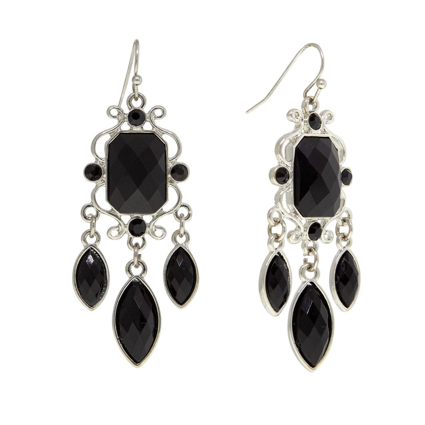 1928 Jewelry - 2028 Jewelry Black Octagon & Oval Crystal Drop Earrings