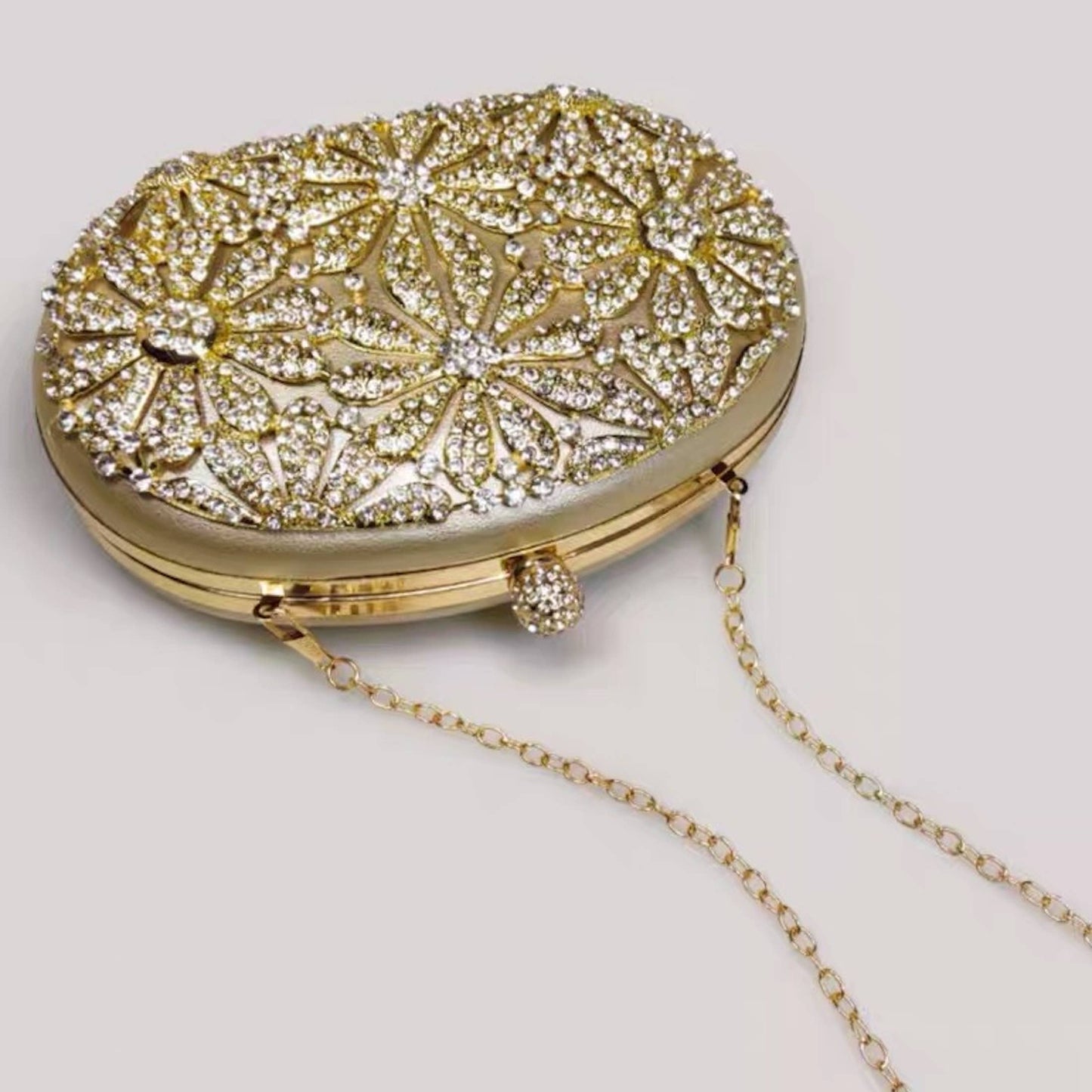 Cici’De Jewelry Amsterdam - Golden Luxury Evening Clutch with Embedded Flower Patterns f
