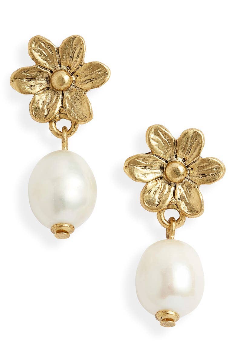 KARINE SULTAN - Flower stud with fresh water pearl drop earring