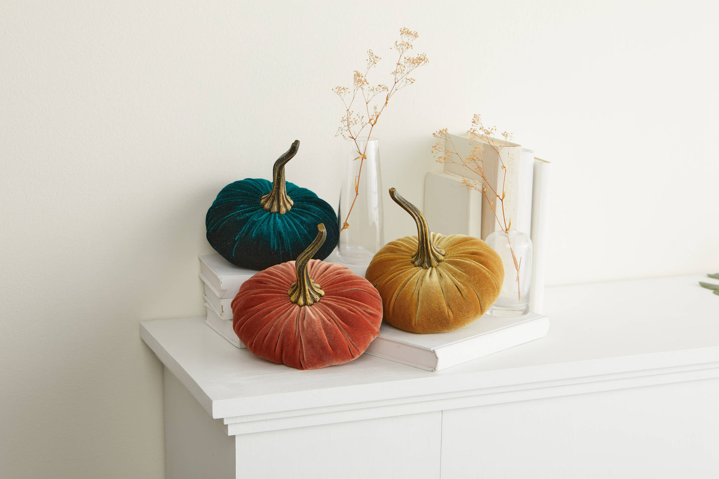 Your Heart's Content - Pumpkin Large Velvet, Fall Decor, Shelf Sitter, Tablescape: Avocado