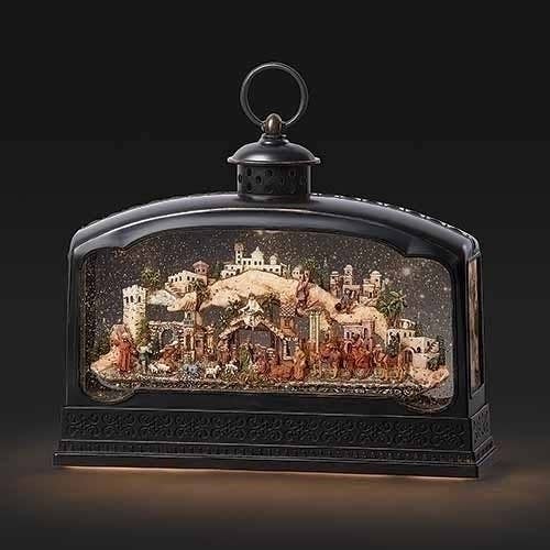 Roman - Lighted Musical Swirl Lantern Nativity with Village