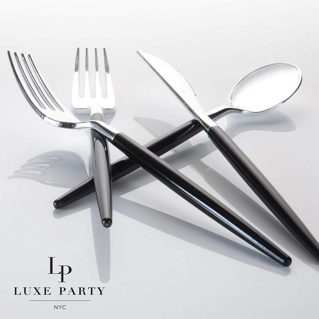 Luxe Party - Black • Silver Plastic Cutlery Set | 32 Pieces