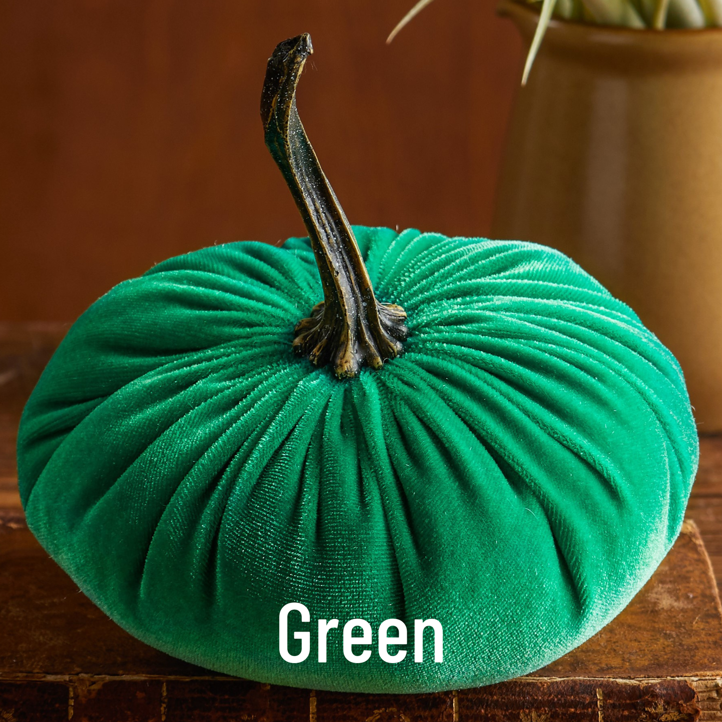 Your Heart's Content - Pumpkin Large Velvet, Fall Decor, Shelf Sitter, Tablescape: Avocado