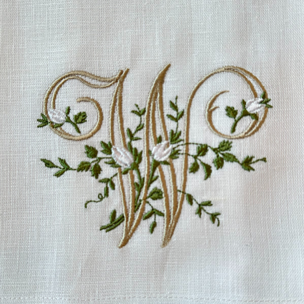 Arte Italica & Crown Linen Designs - Floral Monogram Towel - New: A