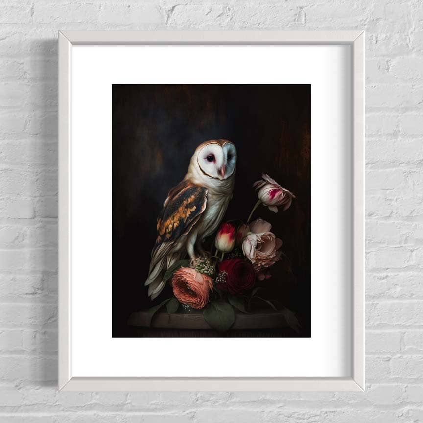 Salty Alyce - Owl Black and Gold Moody Dark Aesthetic Wall Art RD324