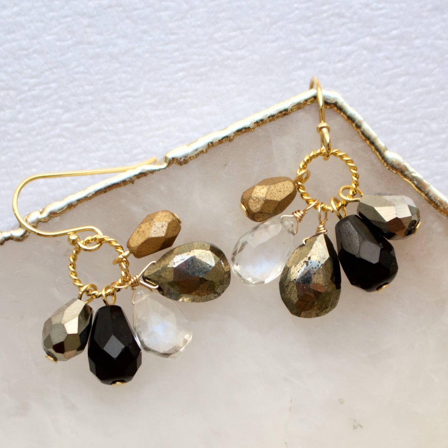 a.v. max - Semi Precious Cluster Earrings: Black/Star Qtz
