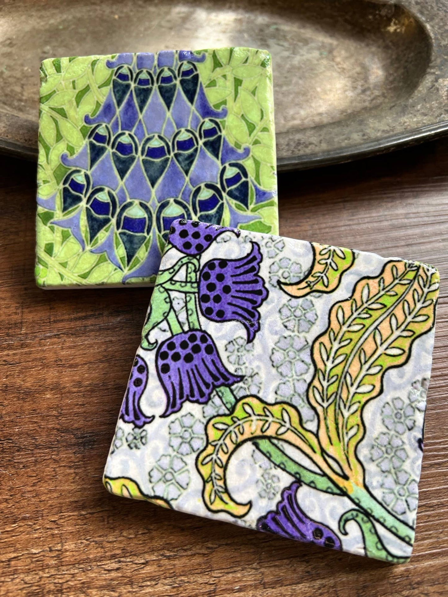 The Painted Lily - Purple Spring Floral stone coasters - case of four