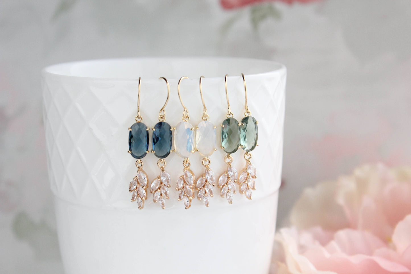 A Pocket of Posies - Sparkling Crystal Earrings | Leaf Earring | Bridal Earrings: Erinite Green