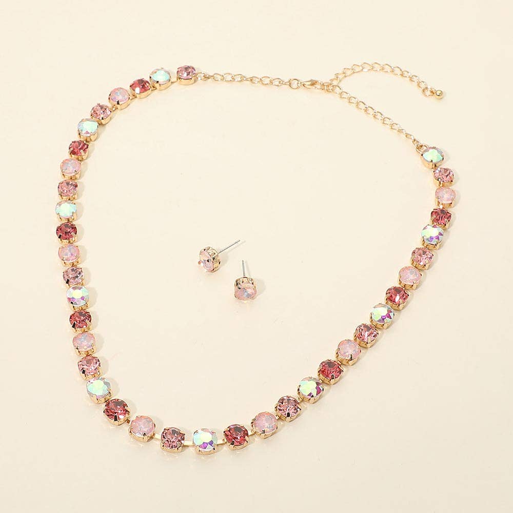 Sensibling Corp. - Round Stone Cluster Link Tennis Chain Evening Necklace: Gold,Multi