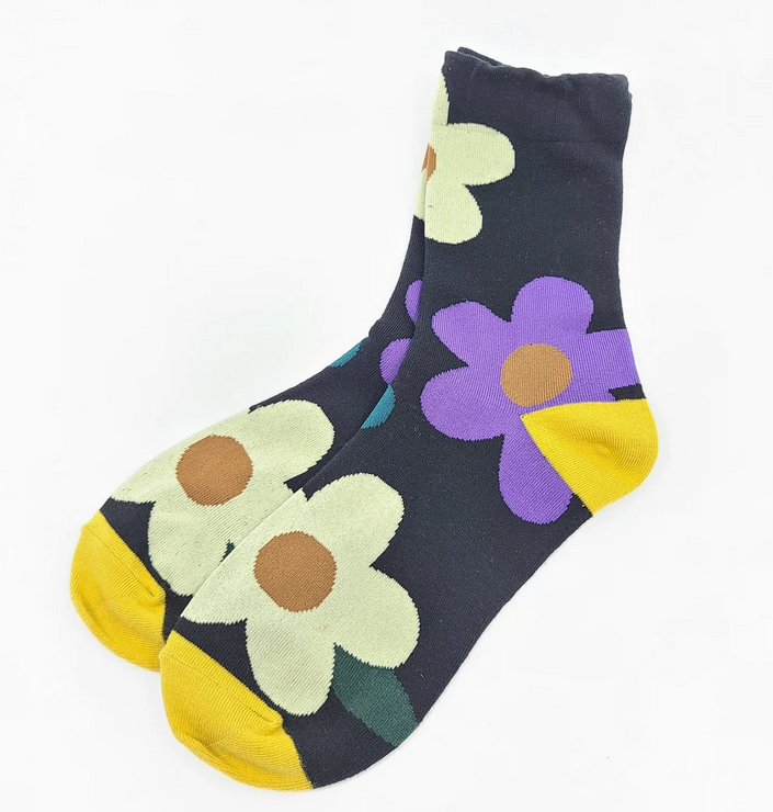 Comfortarians - Women's Patterned Socks, Knitted Socks, Floral Design Socks: Navy