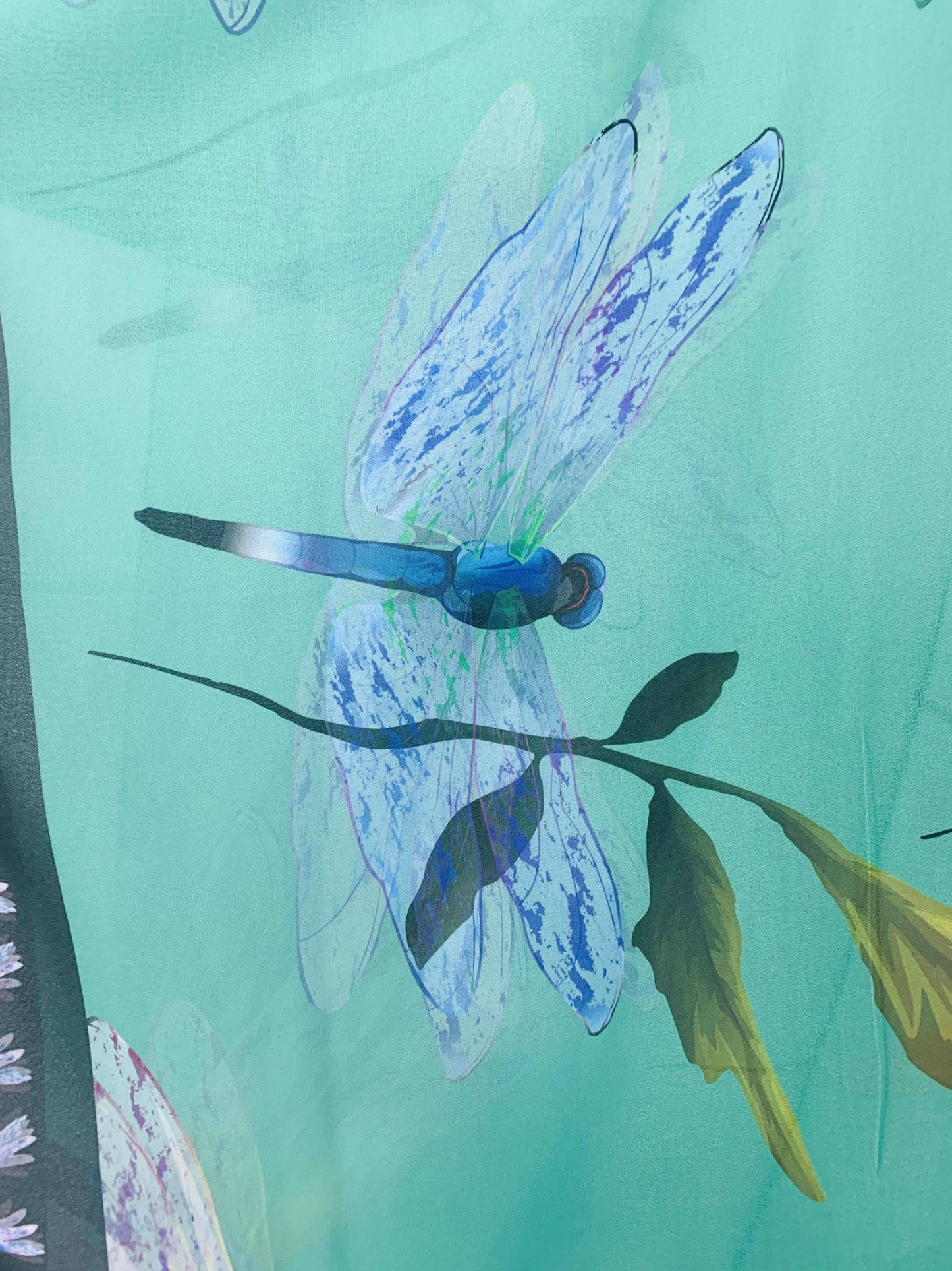 JC Sunny Fashion - JC071022 Aqua-Multi Dragonfly Artwork Kimono