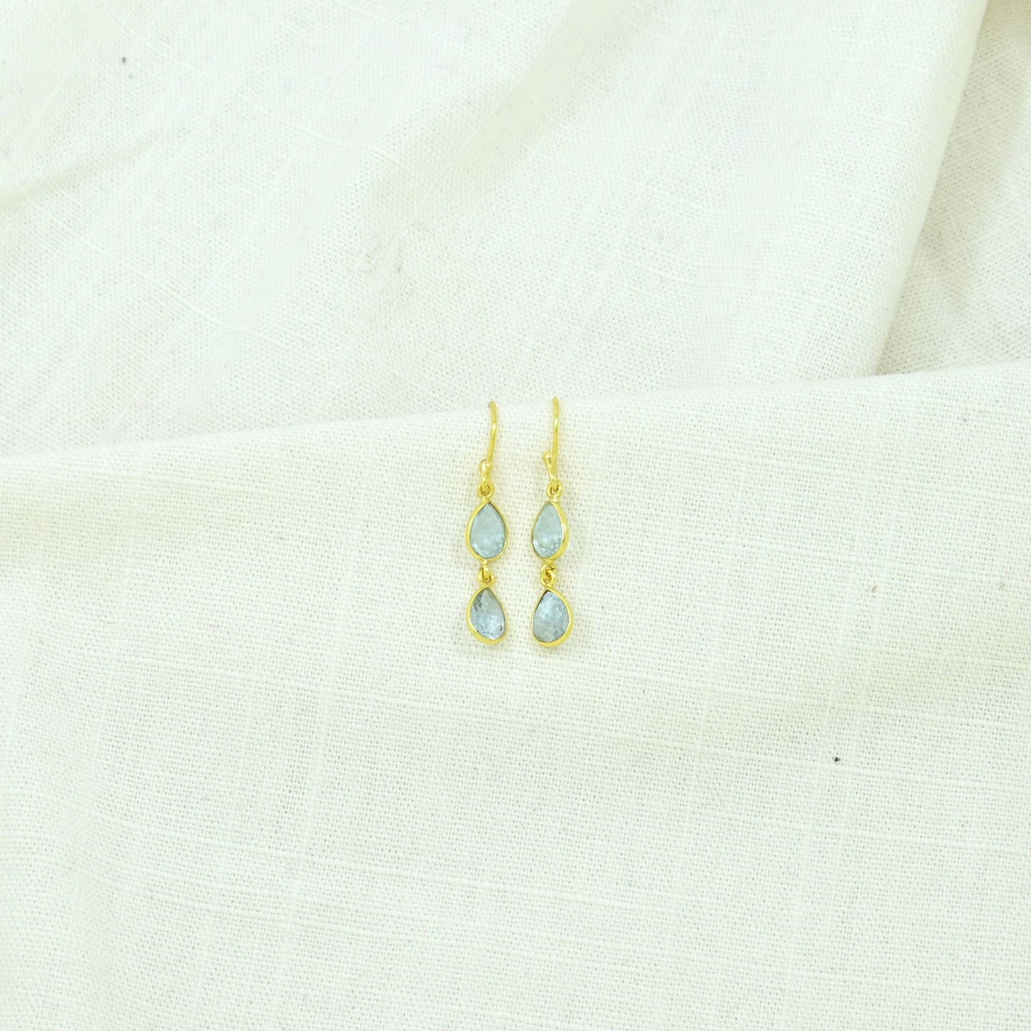 Schmuckoo Berlin - Double Drop Earring Gold Silver 925 - Blue Topaz