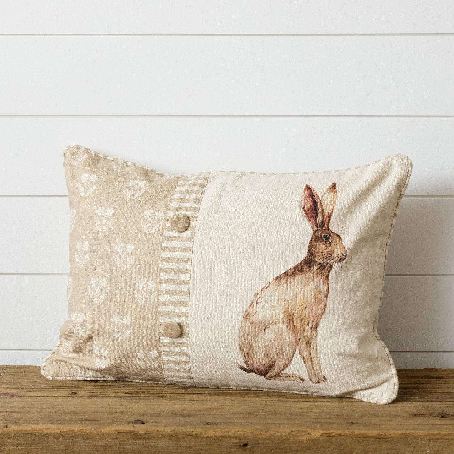 Audrey's - Pillow - Floral Silhouette And Rabbit With Buttons (PC)