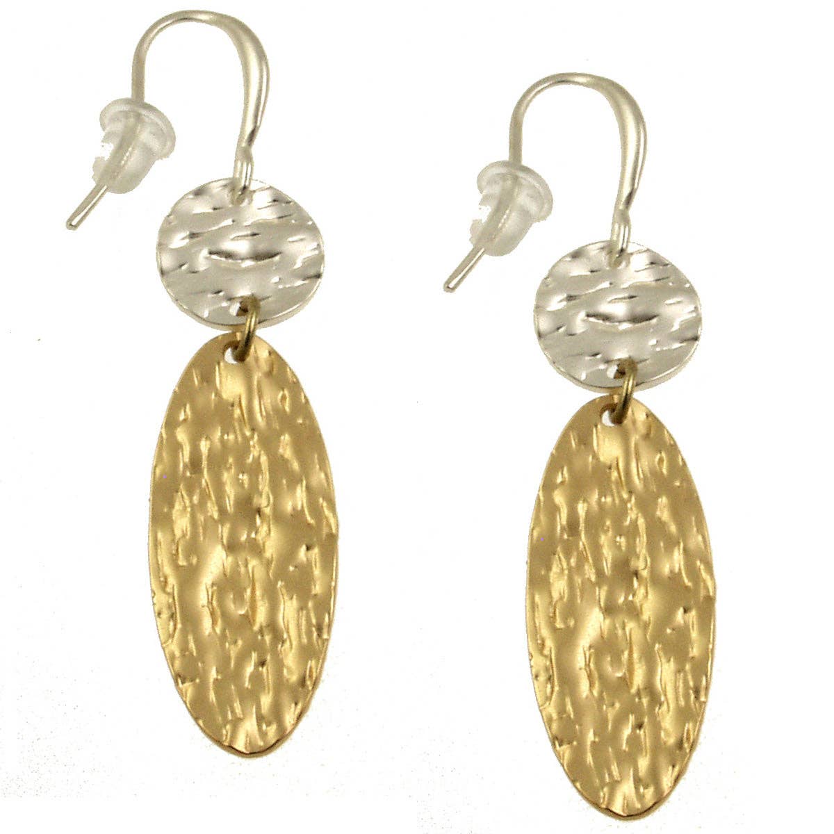 Origin Jewelry - Textured Circle and Oval Dangle Earrings: Silver Gold