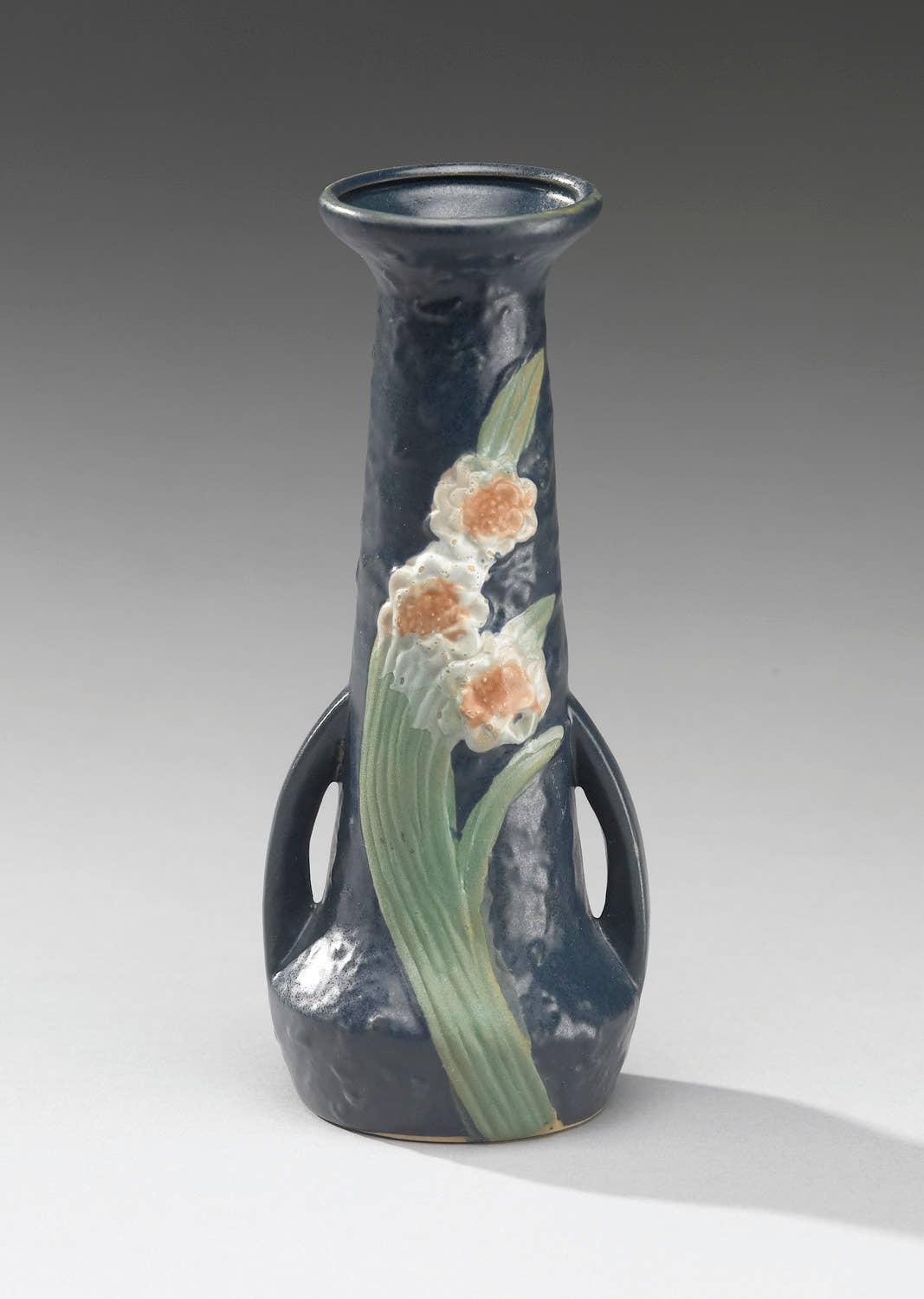 AA Importing - Roseville-Style, Primrose Vase in Blue, Brown & Green, 7": Green