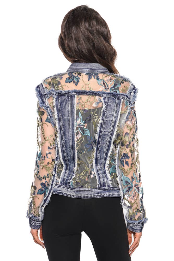 Adore - A7217-87 - Denim Jacket with Floral Embroidery : XL