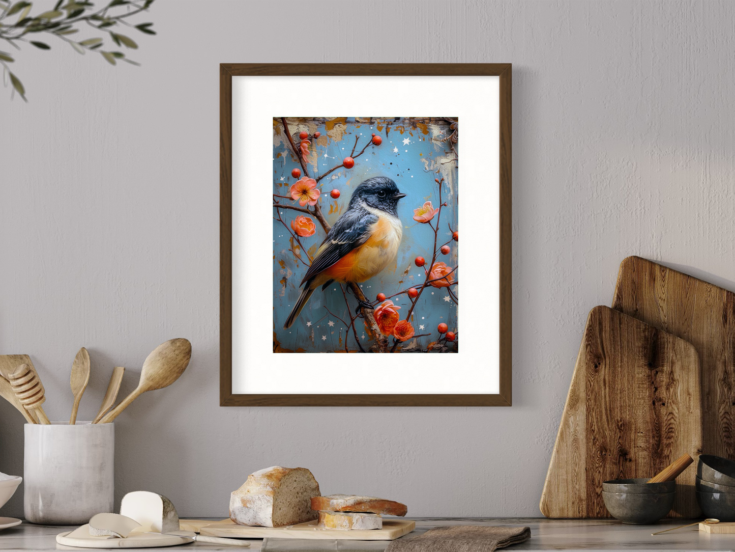 Salty Alyce - Bird in Spring Flower Antique Painting Wall Decor 101AS