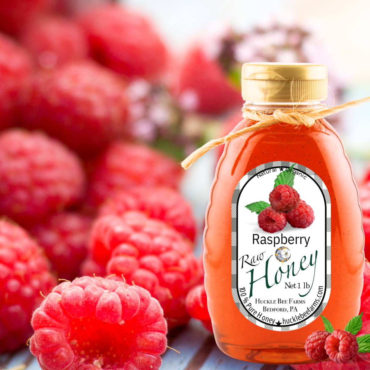 Huckle Bee Farms LLC - Raspberry Infused Raw Honey: 1 lb Bottle