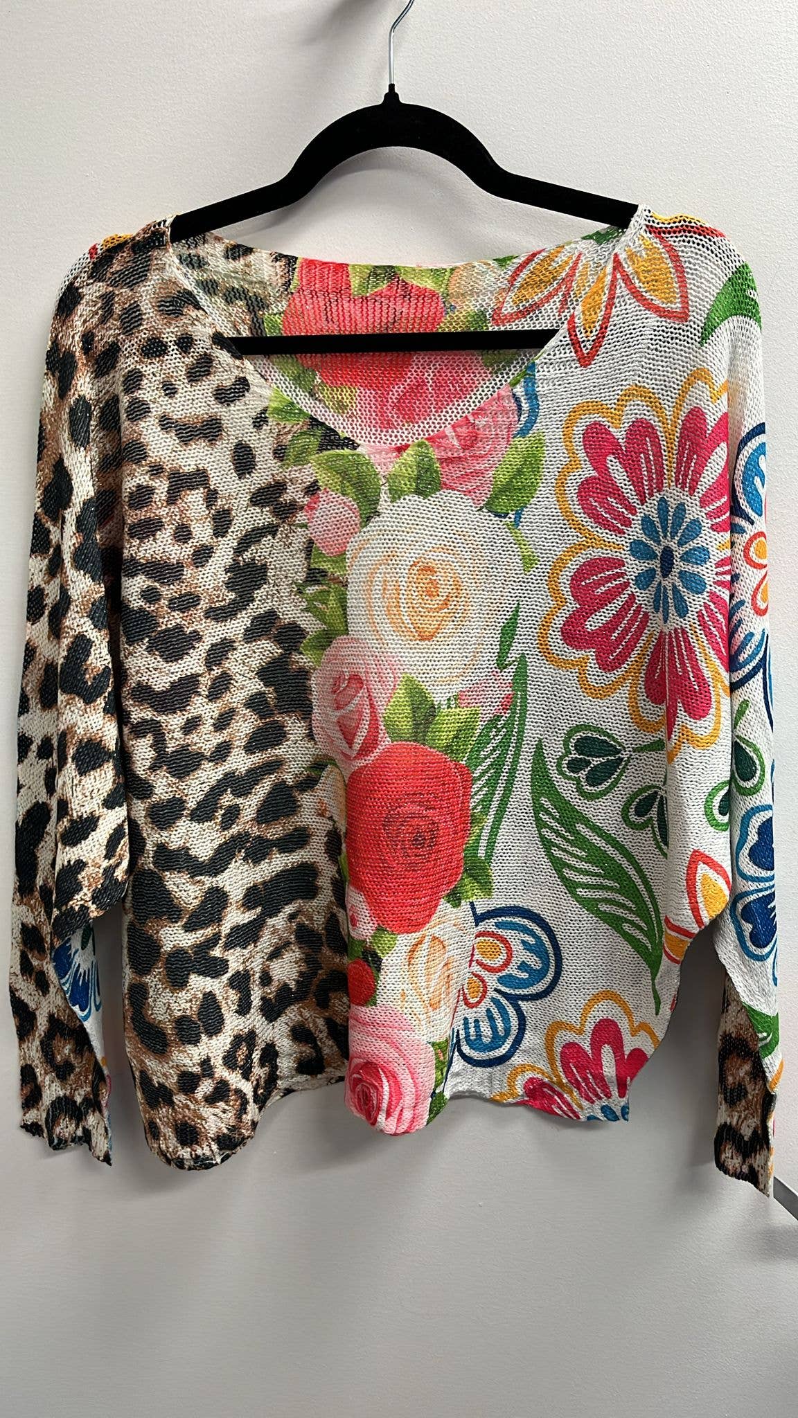 LOOWIE - POLEO Brown Leopard Animal Round Knit Printed Sweater