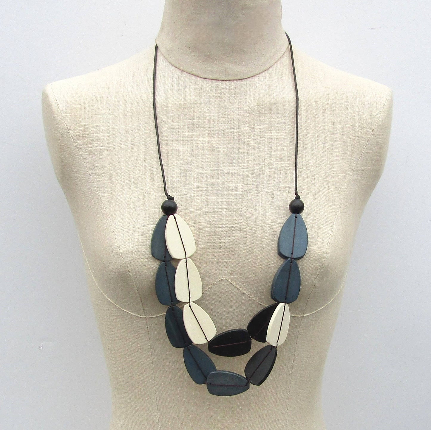 Katie and Company - Carolina ivory and gray wood bead necklace