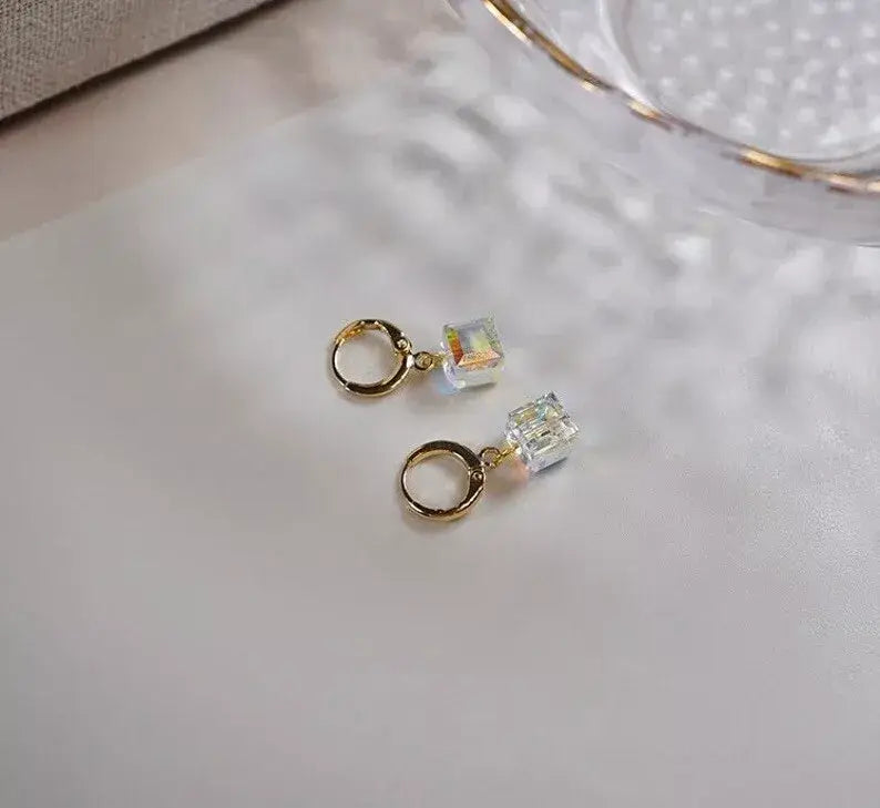 Haengseongworkshop - Gold Plated 8mm Mini Sugar Cube 14mm Small Hoop Earrings