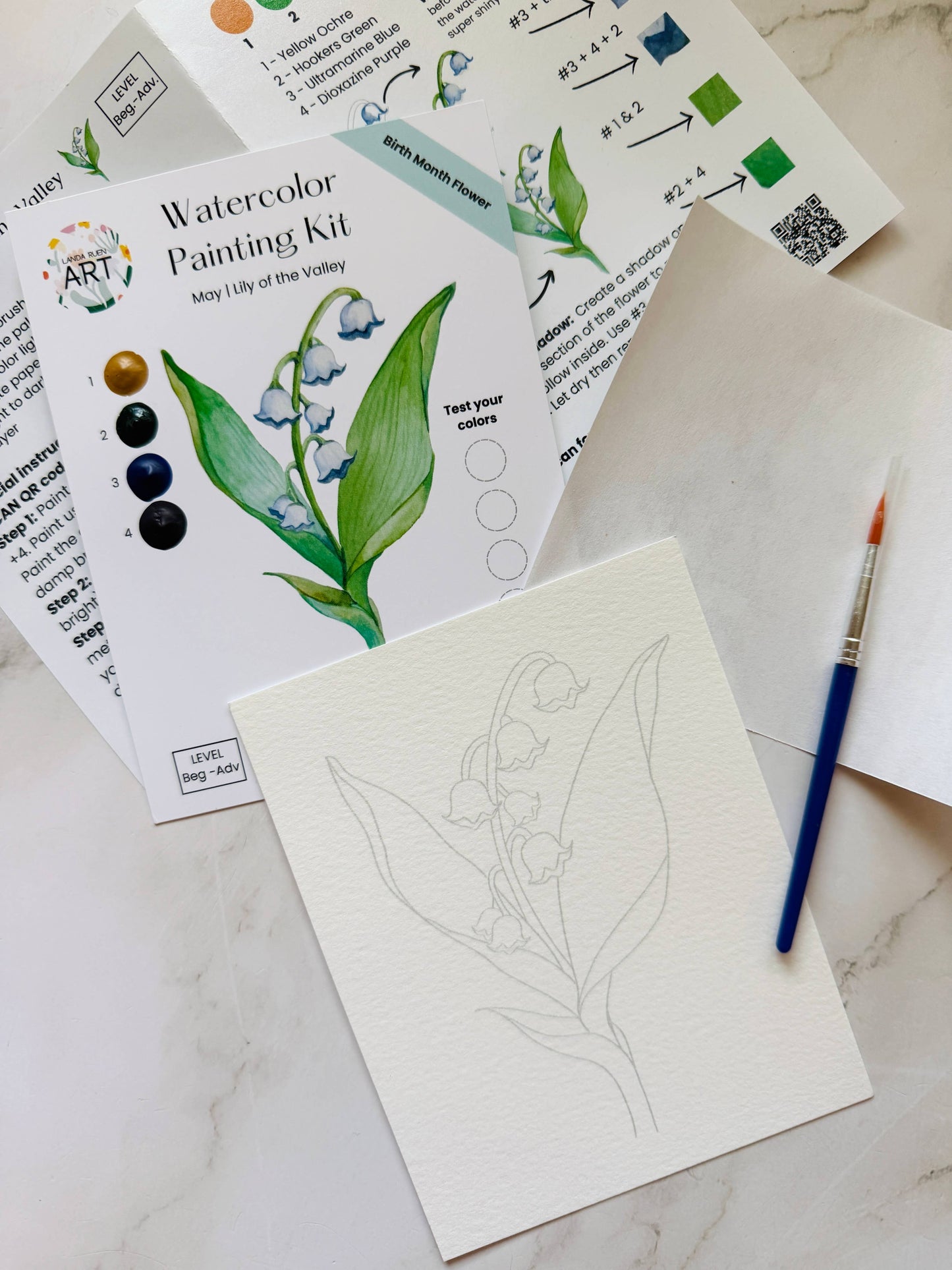 Landa Ruen Art - Lily of the Valley Watercolor Kit | May Birth Month Flower