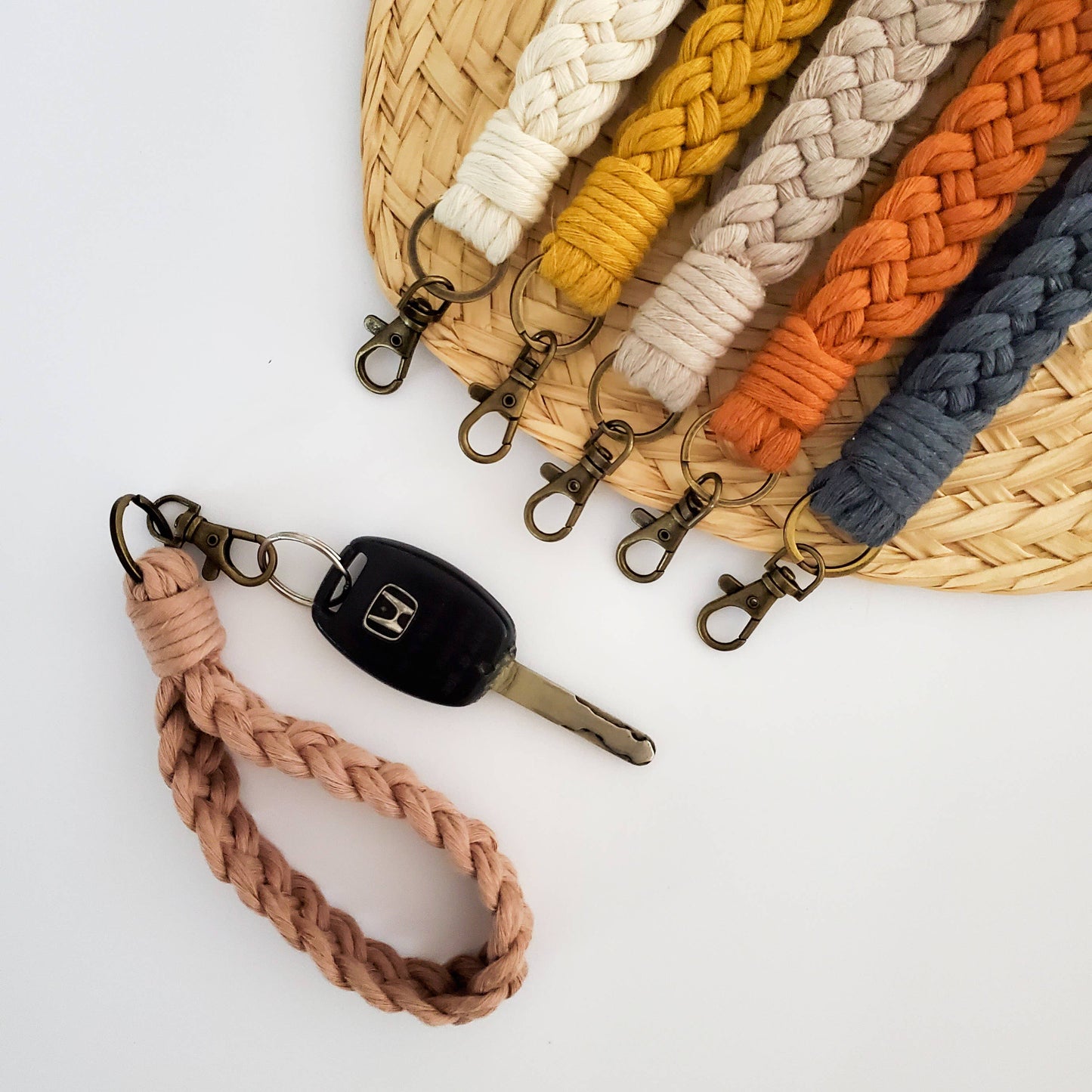 Under The Pines Goods - Braided Macrame Wristlet Keychain: Dusty Rose