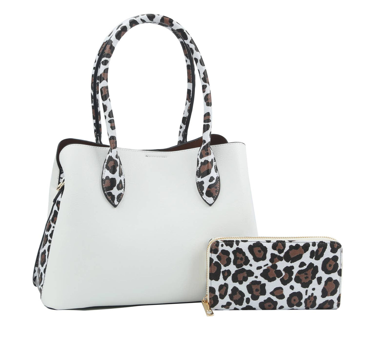 Handbag Factory Corp - HF Leopard Accented Hand Tote Set HGV-0092W: Black