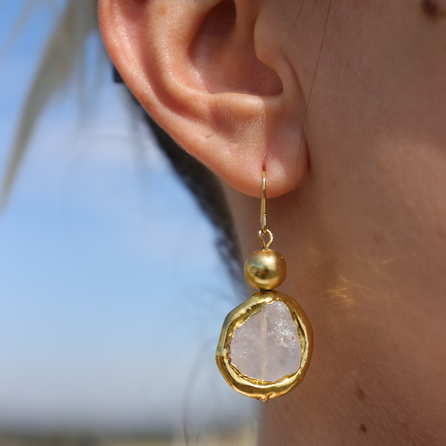 KARINE SULTAN - Quartz Stone and gold bead Drop Earrings