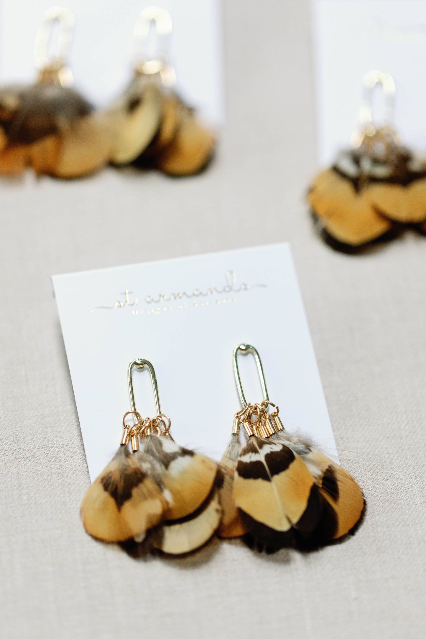 St Armands Designs of Sarasota - Quail Feather Statement Tassel Earrings