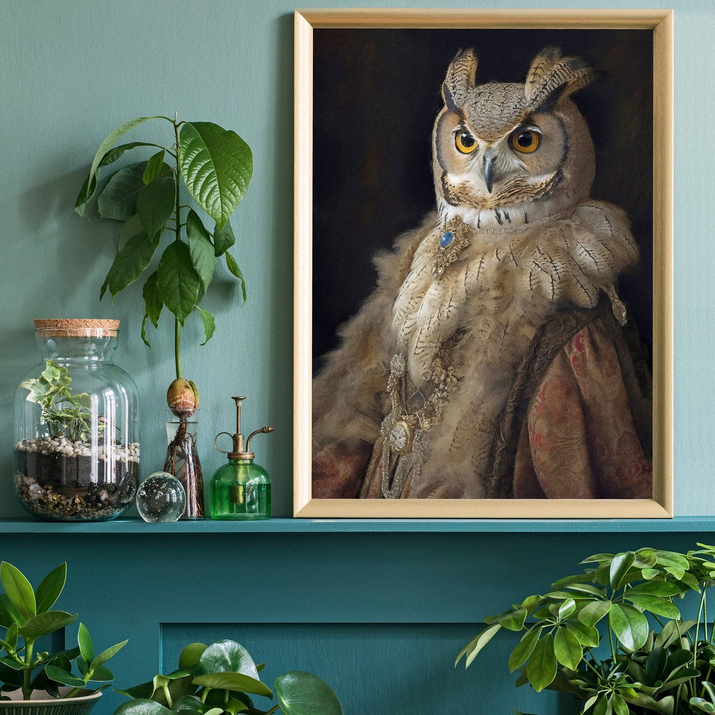 Ink & Drop - Owl Lady Animal Bird Portrait Print: 11 ¾ x 15 ¾ in | 30x40 cm / Matte