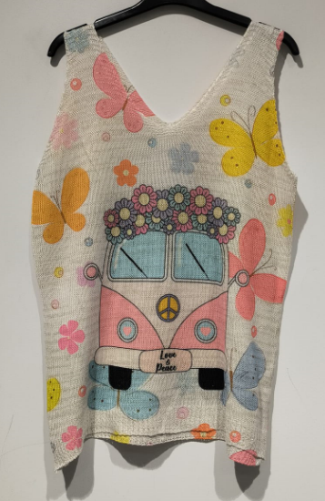 LOOWIE - POD15 Pink Van Knit Printed Sleeveless Sweater