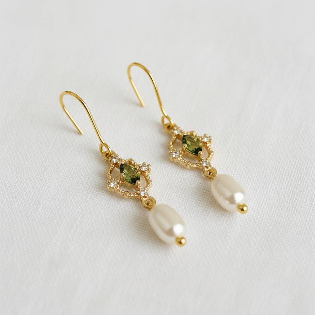 camilla dovey - Freshwater Pearl and Zirconia Long Drop Earrings
