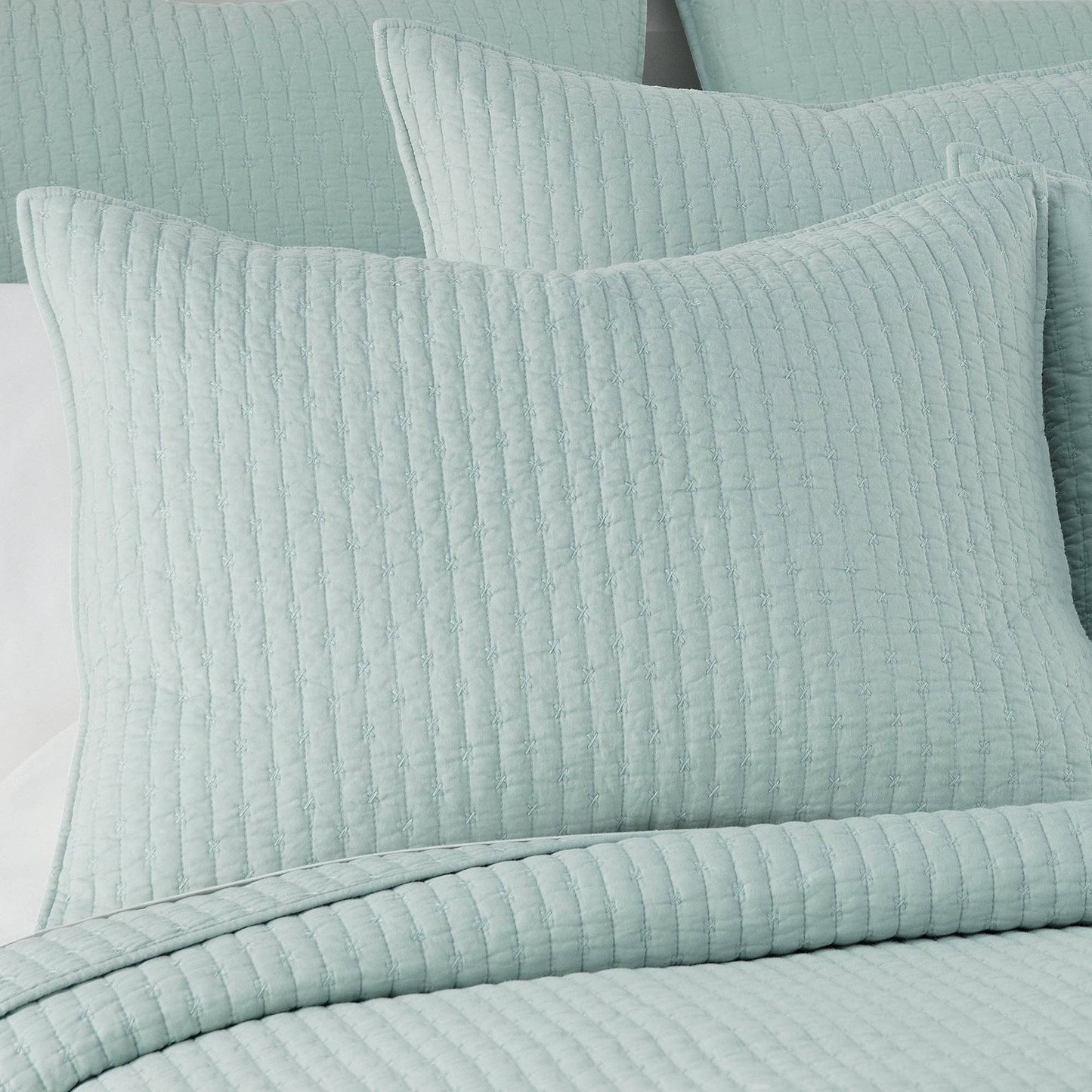 Levtex Home - Cross Stitch Quilt Set: Light Grey / King/Cal King