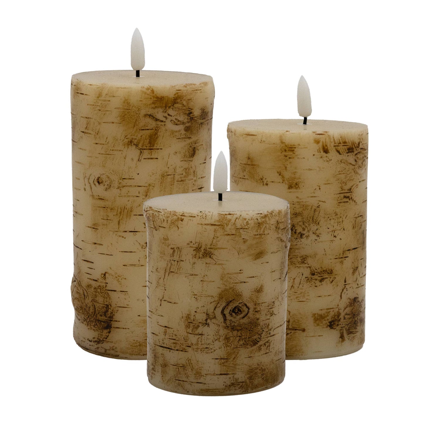 LumaBase - Battery Operated Birch Wood Pillar Candles - Set of 3