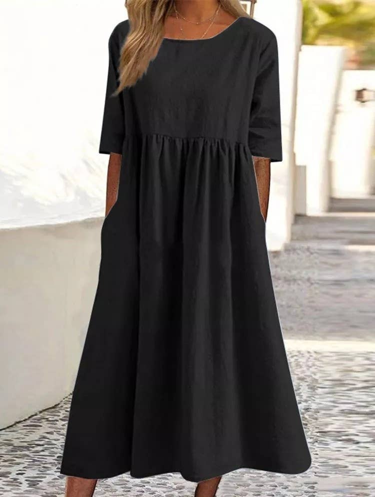 Sweetkama - Ladies Round Neck Solid Color Daily Midi Dress 2302: Black – J  Gabriel