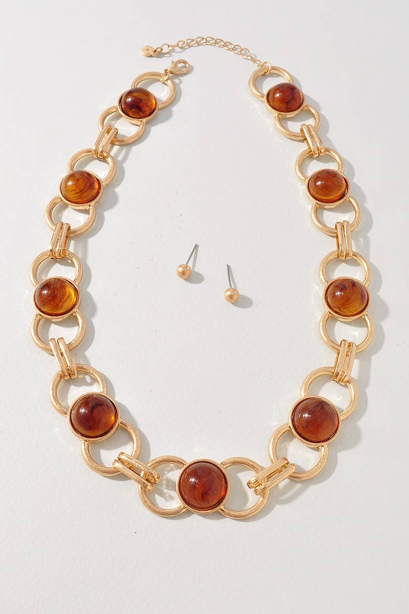 anbfashion - PEARL BEAD CIRCLE LINK METAL NECKLACE: PL