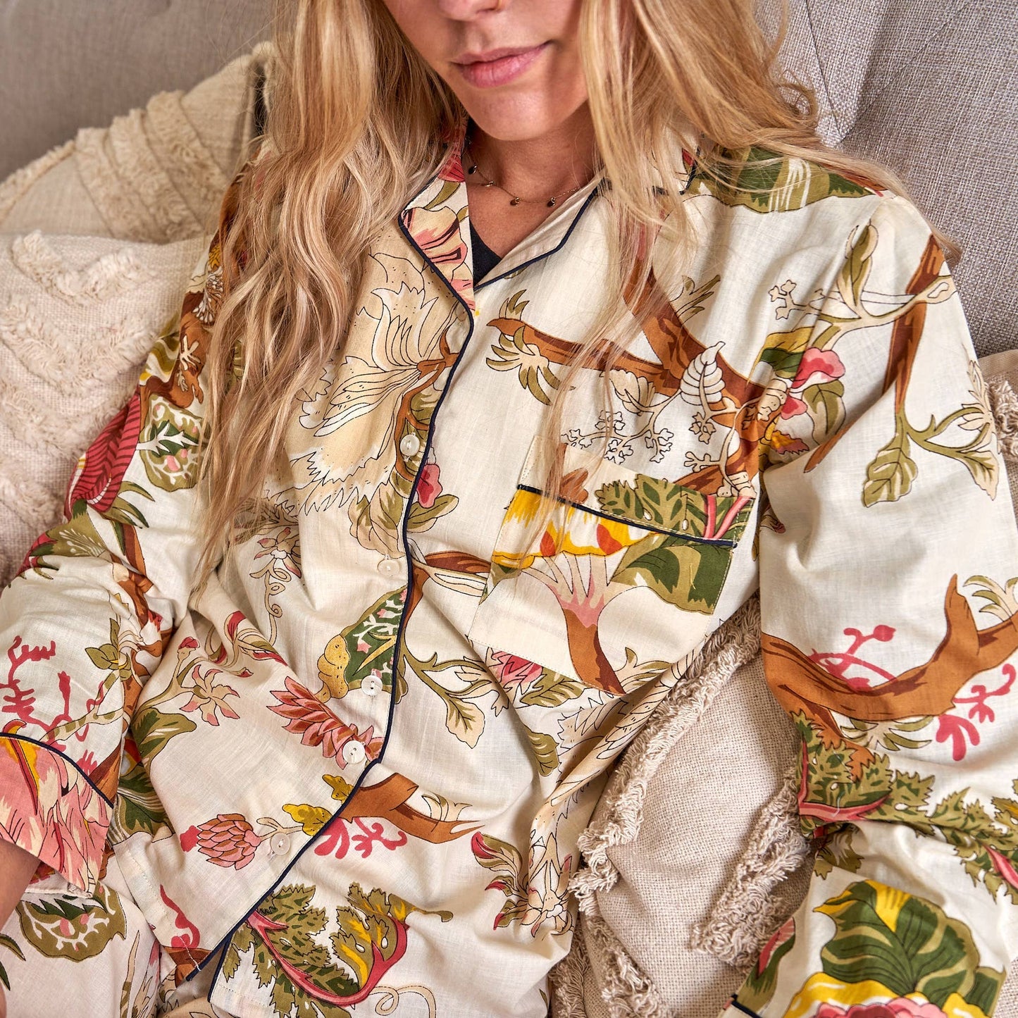 Linen Connections - Pyjamas/ Floral Pure Cotton P J Set, Pijamas Set: M