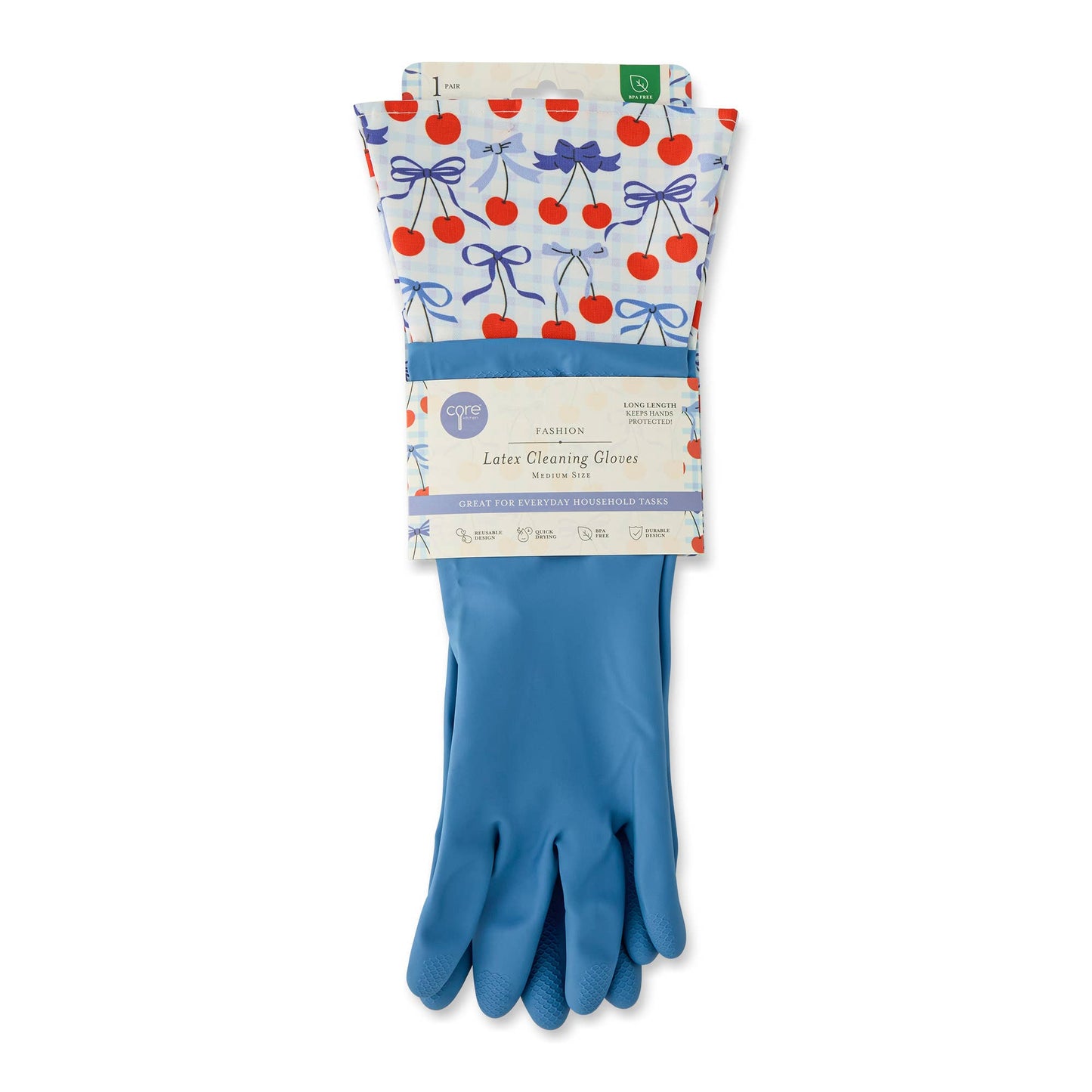 Core Home - 1 Pair Fashion Latex Dish Gloves - Blue/Cherries