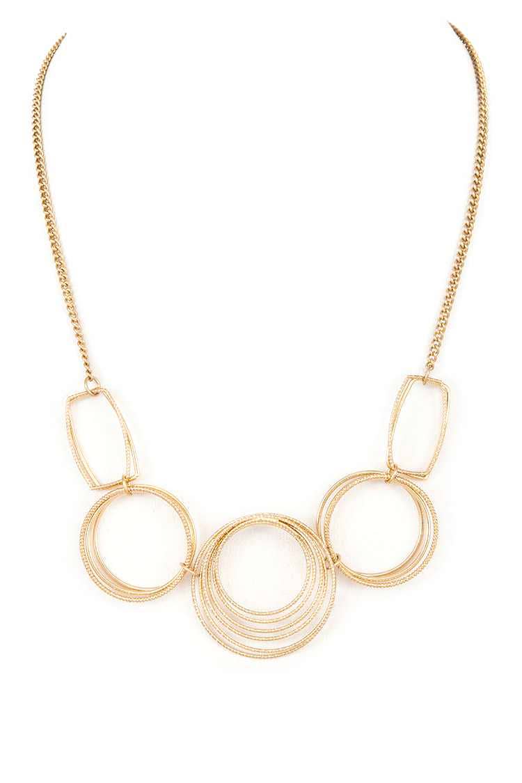 Artini Accessories - Textured Rings Collar Necklace: Worn Silver