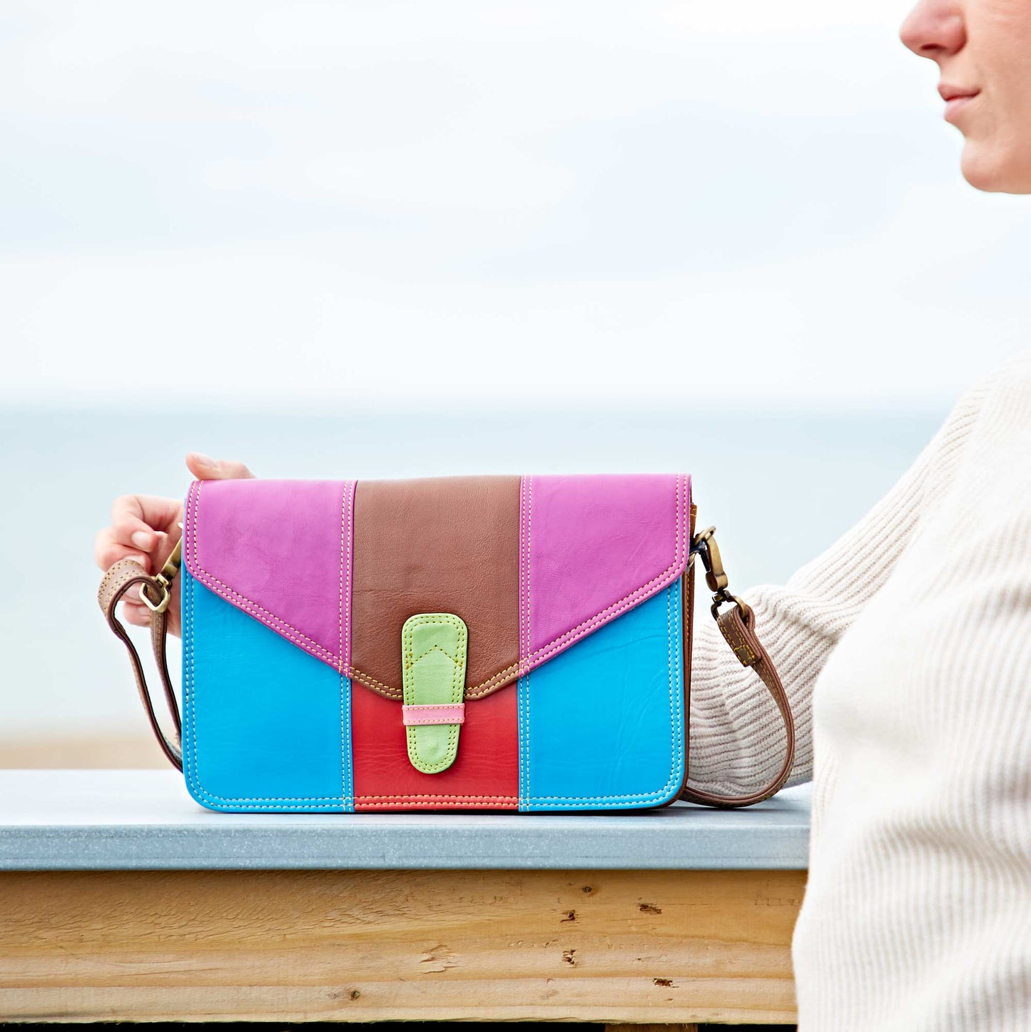 The Paper High Gift Company Limited - Jama Recycled Leather Multicoloured Rectangular Crossbody
