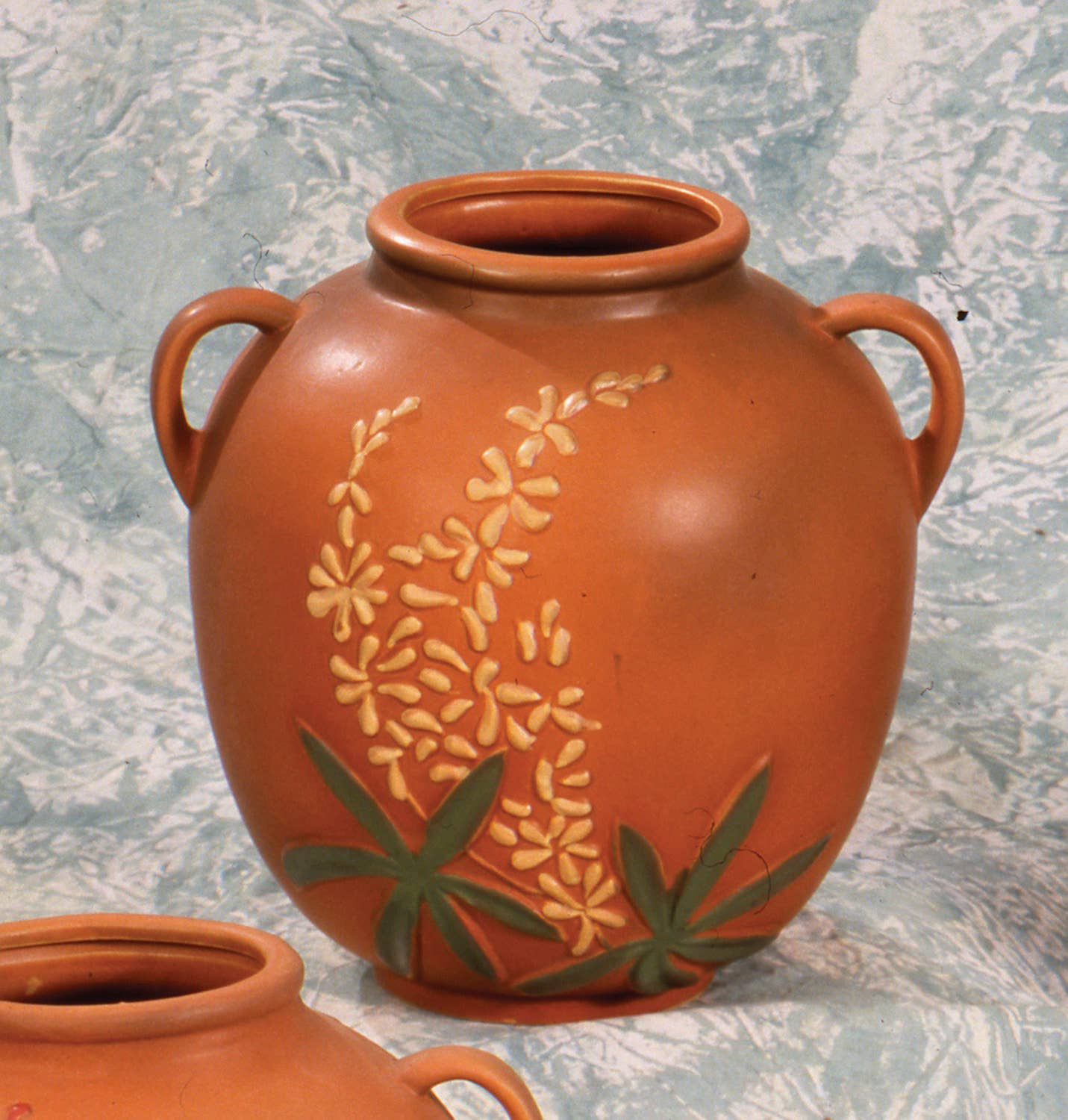 AA Importing - Roseville-Style, Lupine Pot in Brown & Blue, 9": Blue