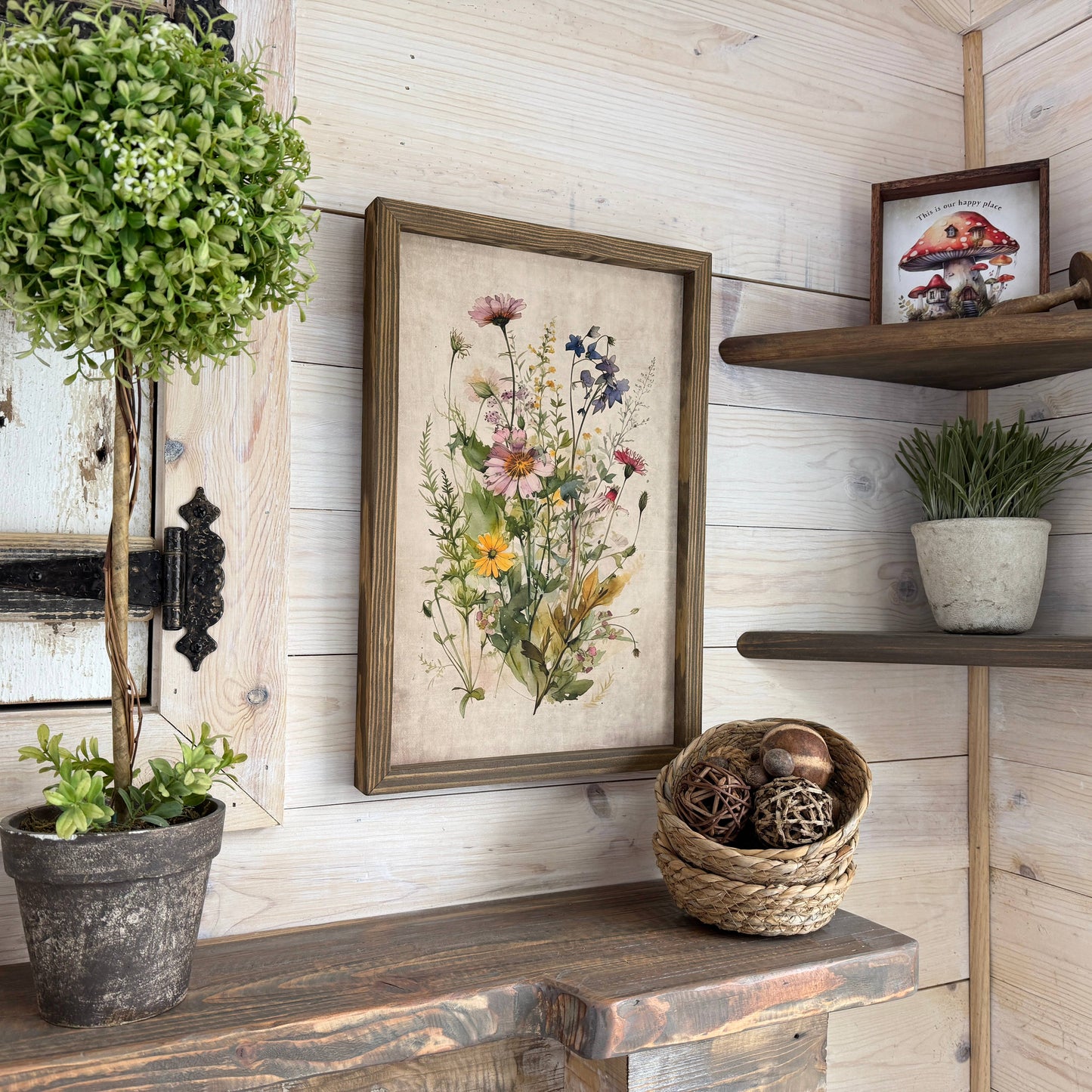 Hangout Home - Gathered Wildflowers - Framed Flower Canvas Art - Farmhouse: 24x36" Extra Large Canvas Art with Thick Wood Frame