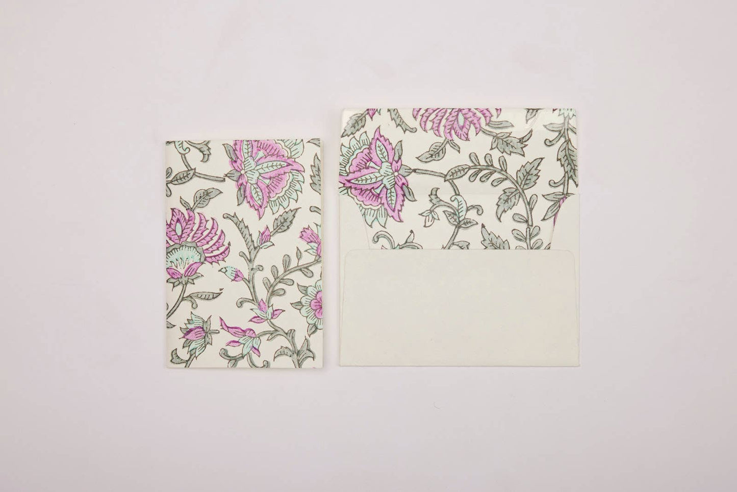 Paper Mirchi - Hand Block Printed Greeting Card - Flora Teal