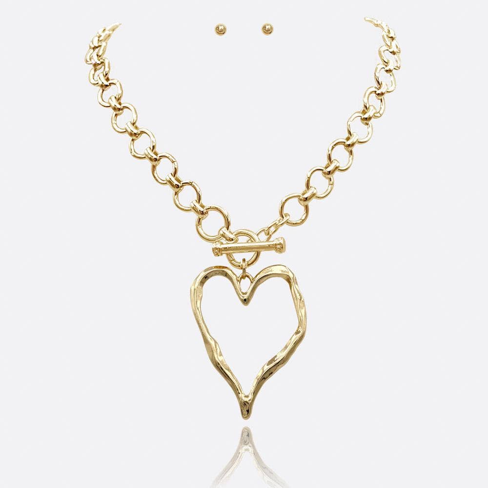 anbfashion - CUTOUT HEART PENDANT TOGGLE NECKLACE: Vg