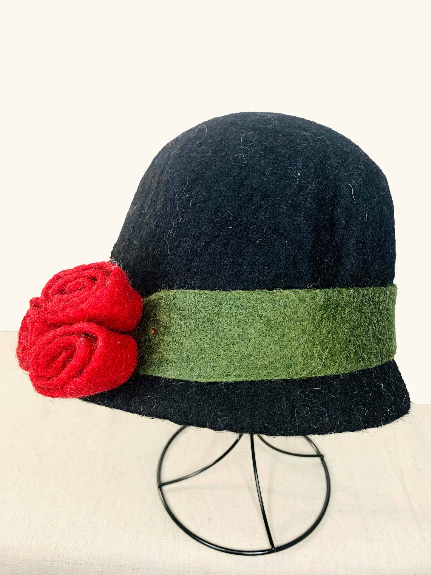 Black Hat with Red Flowers