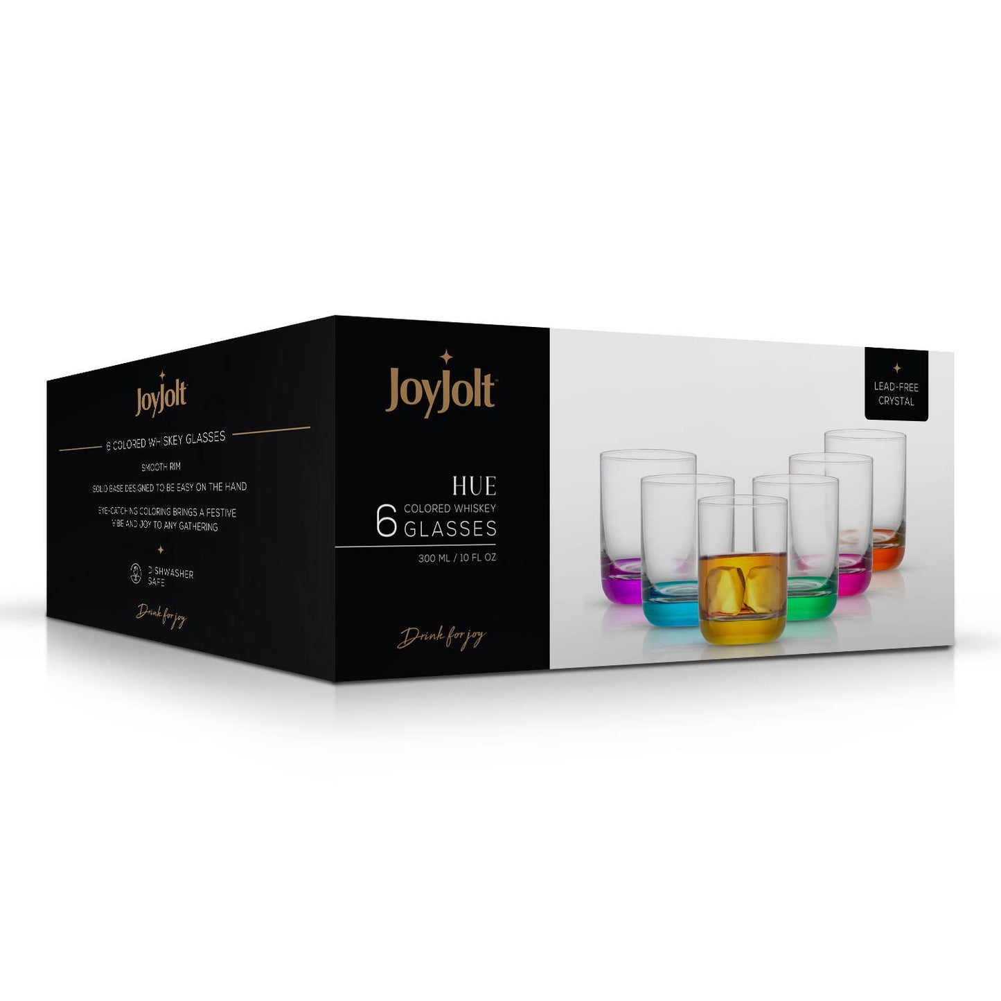 JoyJolt - Hue Colored Whiskey Tumbler Glasses, Set of 6