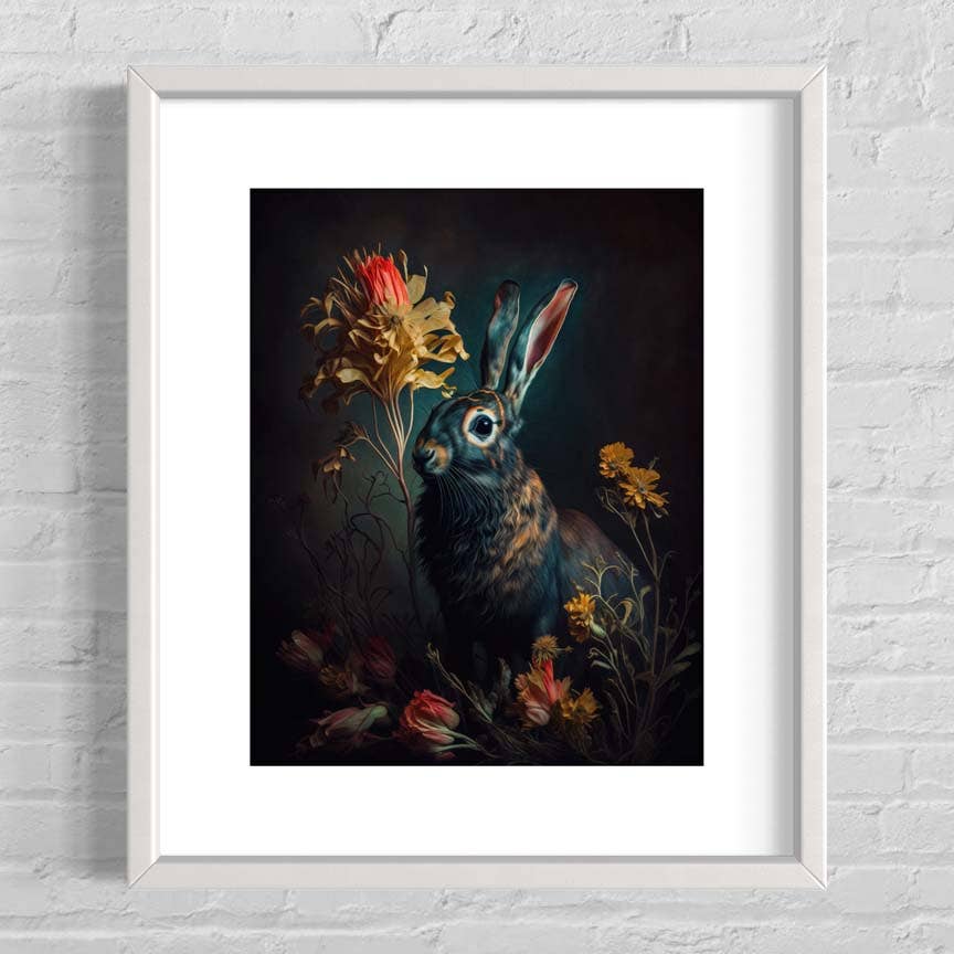 Salty Alyce - Moody Vintage Rabbit in Floral Antique Painting AS136