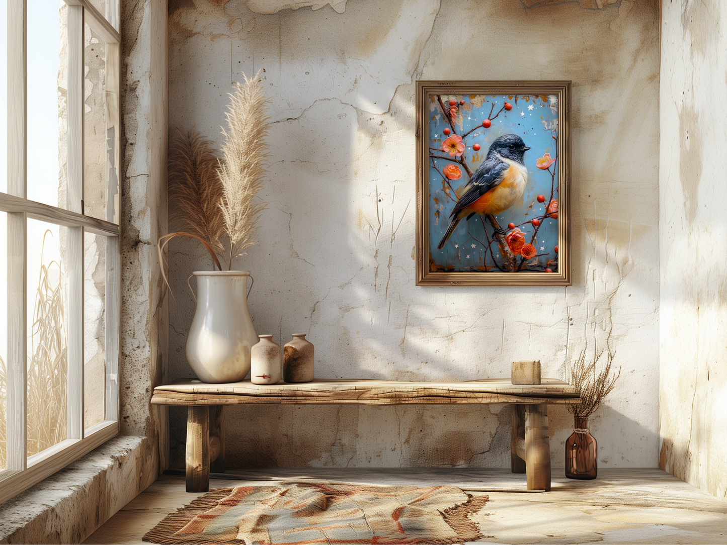 Salty Alyce - Bird in Spring Flower Antique Painting Wall Decor 101AS