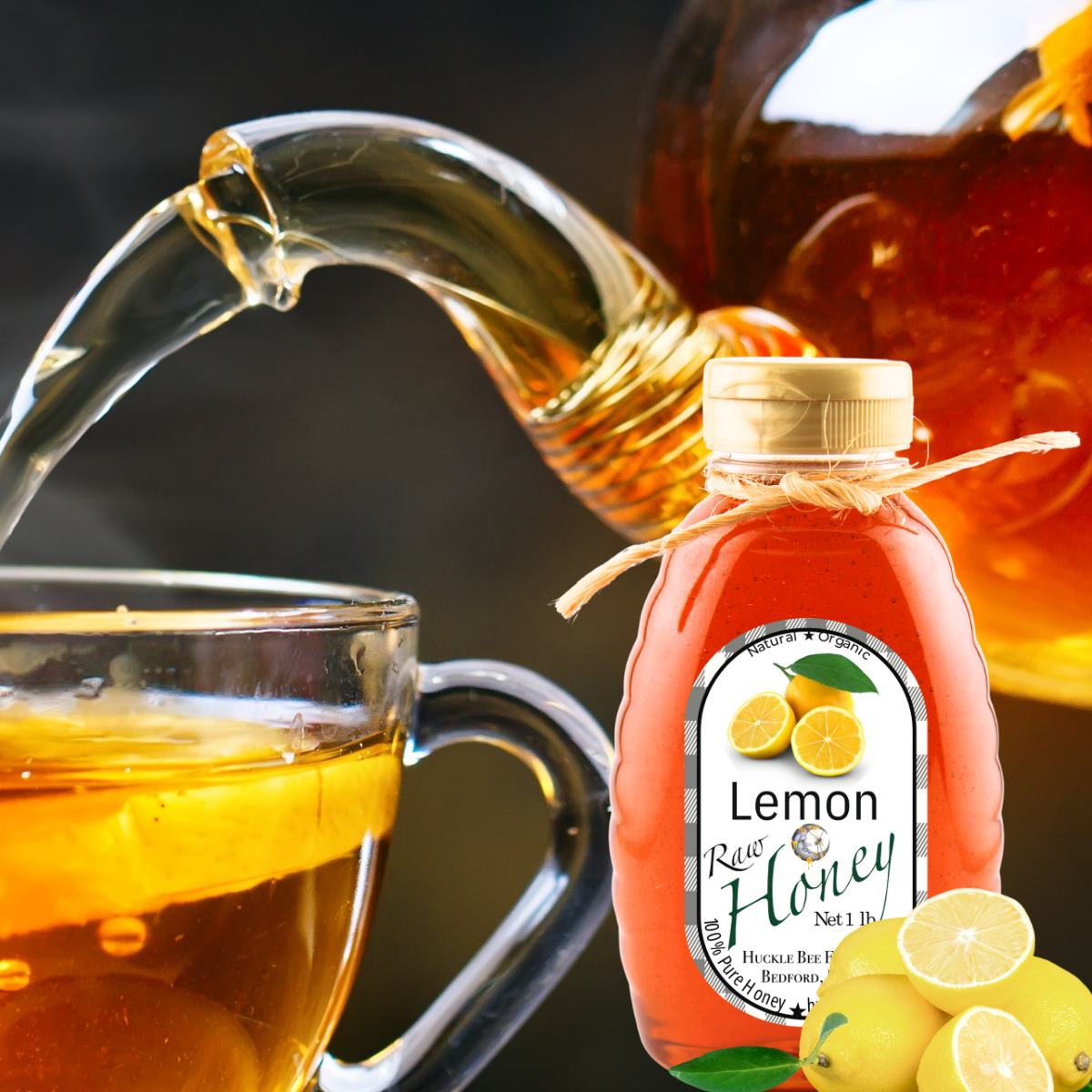 Huckle Bee Farms LLC - Lemon Infused Raw Honey: 1 lb Bottle